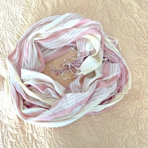 Pink and cream scarf with shiny silver accent.